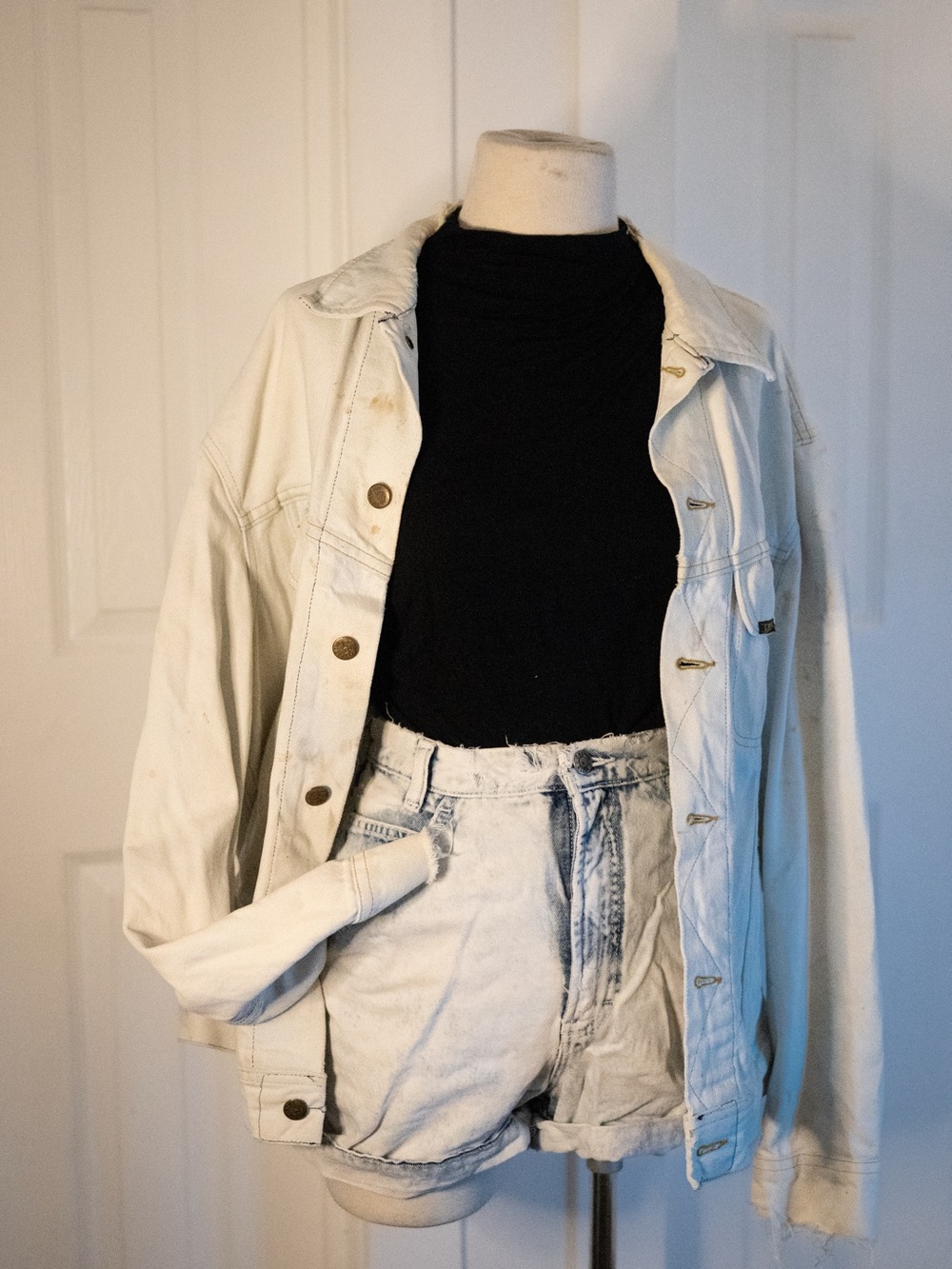 Vintage Lee White Denim Jacket with Black-Gold Label